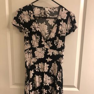 Black and white flowered dress.